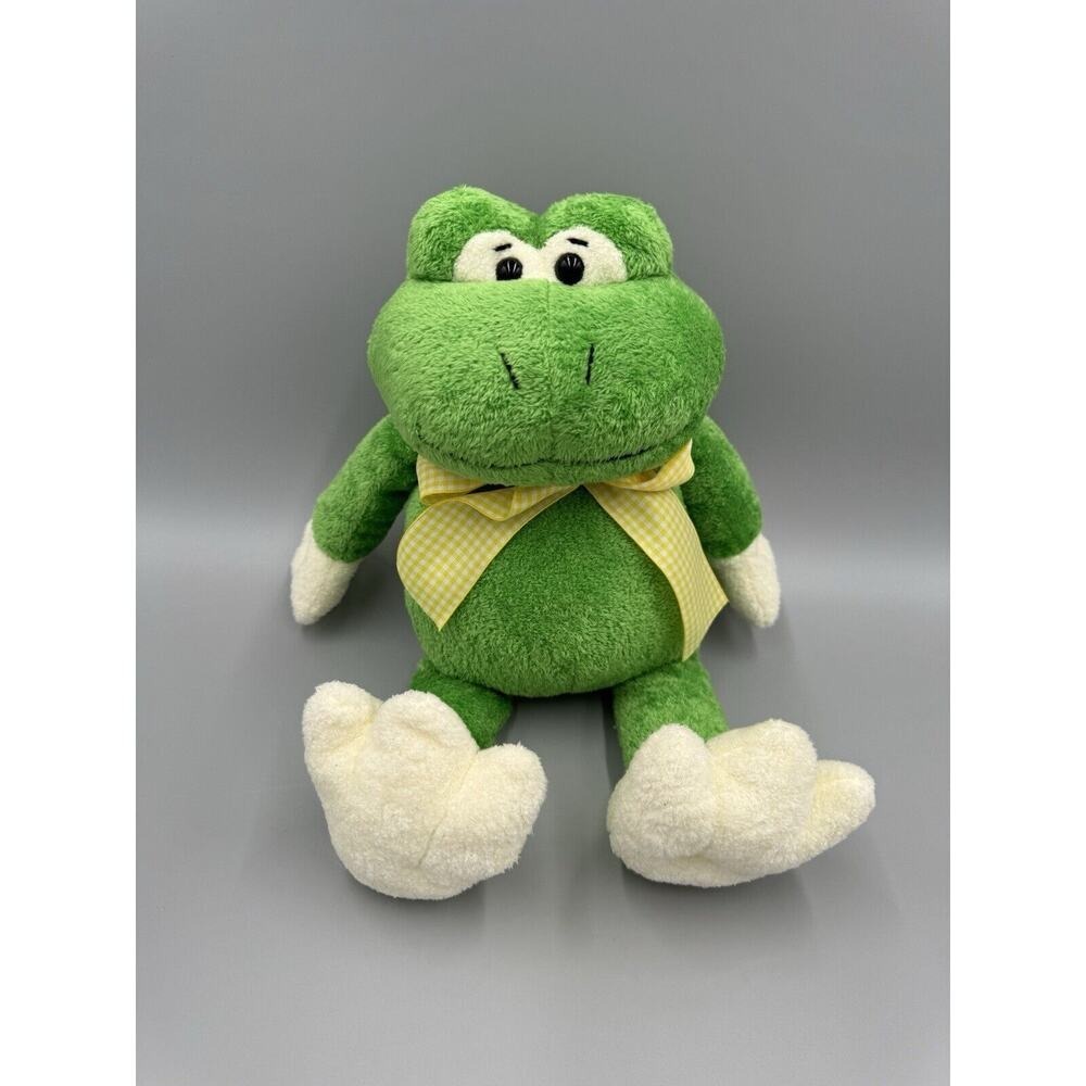 Animal Adventure Green Frog 12" Plush W/ Yellow Ribbon Bow Tie Stuffed Animal